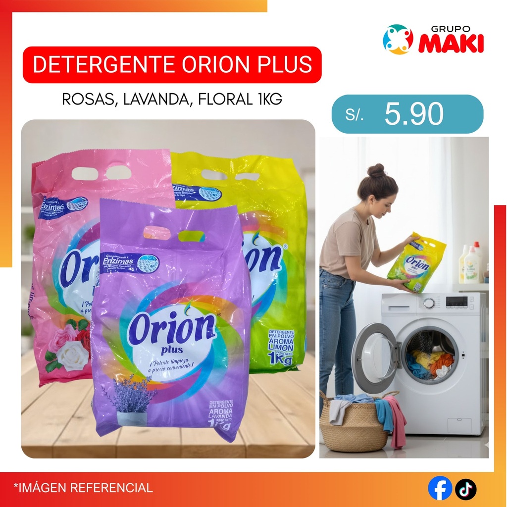 DETERGENTE POWDER ORION PLUS FLORAL 1KG