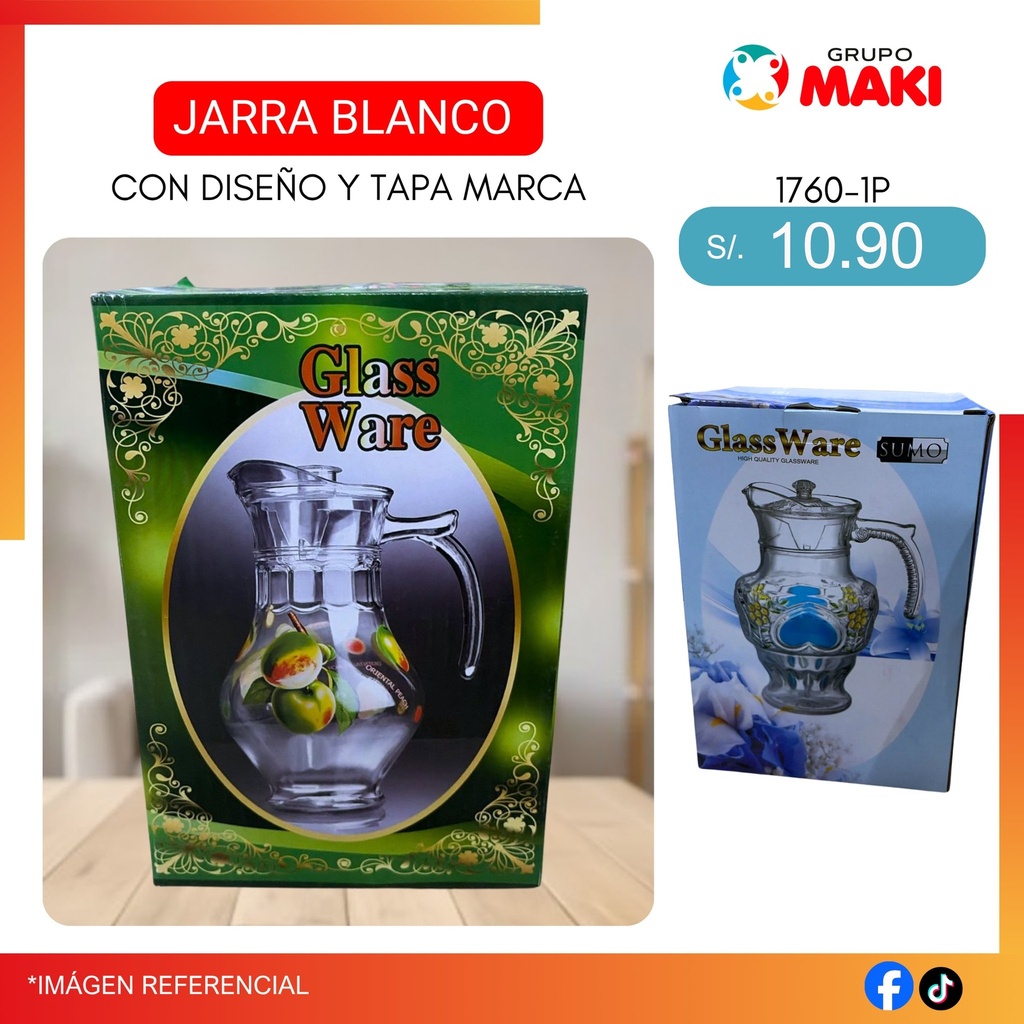 JARRA BLANCO CON DISEÑO Y TAPA MARCA SUM 28/04