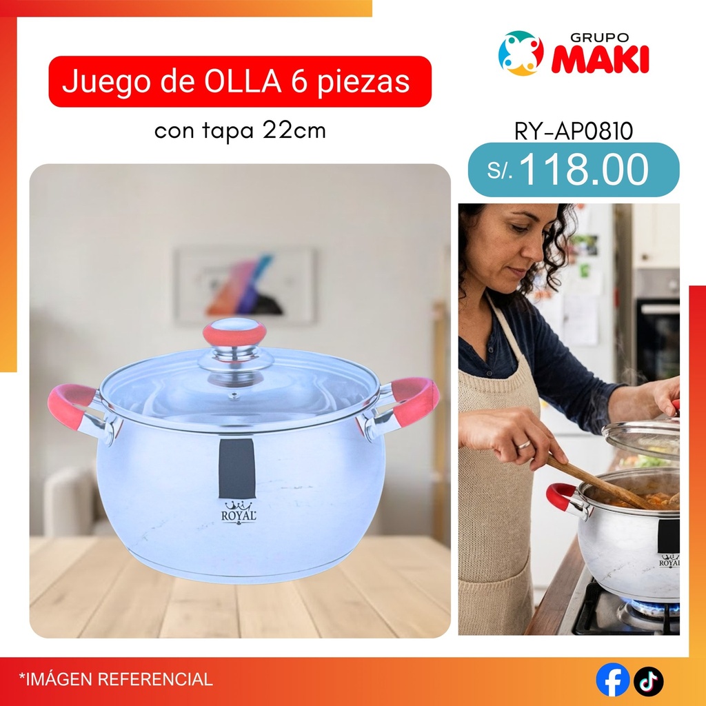 Juego de 6 ollas con tapa 18/20/22cm 19/05