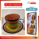 (3)SET DE 6 TAZAS DE 120Z +6 PLATITOS DE COLOR 28/04